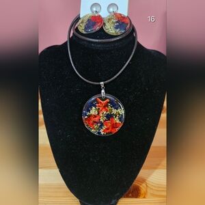 Vibrant Botanical Resin Pendant Necklace with Colorful Floral Designs